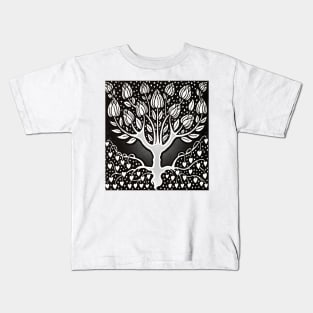 Vintage stylized tree in black and white design. big tree and black tree Kids T-Shirt